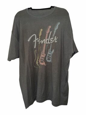 Fender Black Short-Sleeve Tee with Yellow Pink Blue Guitar Graphic